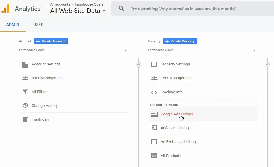 link your Google Ads account and Google Analytics account